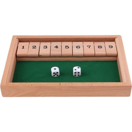 2Pcs Wood Deluxe Shut The Box Drinking Game Dice Toy 1-9 Number Xmas Gift
