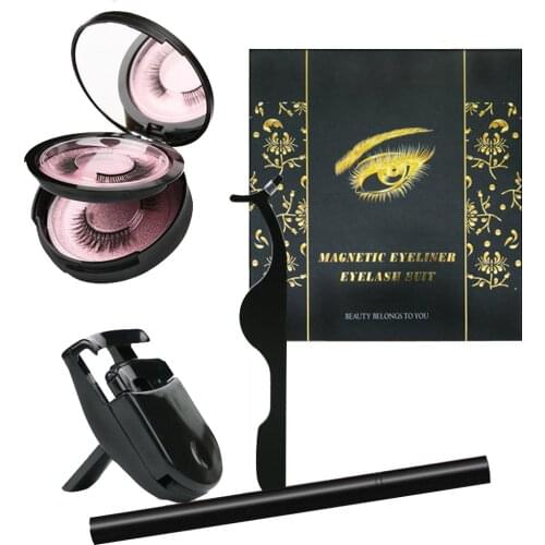 2pcs Magnetic Eyelashes Glue-free Magnetic-free Waterproof No Blooming Eye Liner Pencil With Twizeer And Clamp Eye Makeup Set