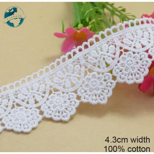 3yards 4.3cm white lace cotton embroidery lace french lace ribbon fabric guipure diy trims warp knitting sewing Accessories#3686