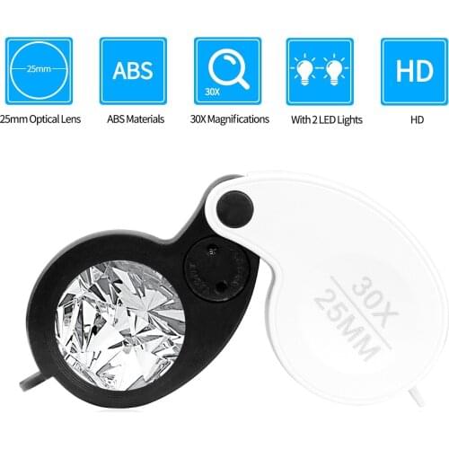 30X LED Lighted Illuminated Jewelers Eye Loupe Jewelry Magnifier for Gems Jewelry Rocks Stamps Coins Watches Hobbies Antiques Mo