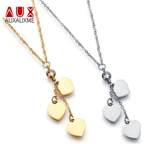 Auxauxme Stainless Steel Love Heart Pendant Necklaces For Women 3 Color Tiny Heart Crystal Necklace Gift Valentines Day Jewelry