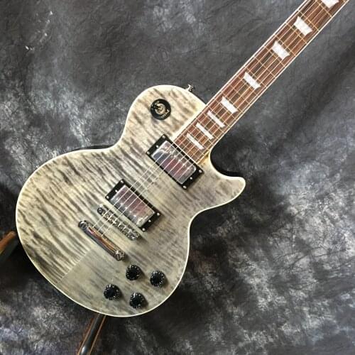 Free shipping, six-string electric guitar, gray tiger pattern, chrome hardware, factory customization