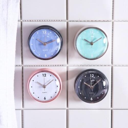 Mini suction cup waterproof bathroom clock creative circular small clock kitchen bathroom wall mounted glass wall clock clock