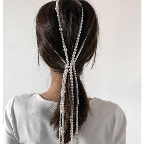 European and American Hip-hop Trend Geometric Imitation Pearl Braided Hairpin Ins French Retro Irregular Beaded Tassel Headband