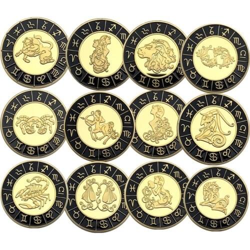 Europe and The United States 12 Constellation Diamond Coins Gold-plated Commemorative Collectible Coins Wishing Love Lucky Coins