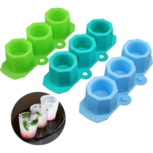 Ice Cube Mold Tray Creative 3D Freeze 3 Cups Glasses Mould Novelty Gifts Tray Summer Party Kitchen Drinking Bar Glass Tools