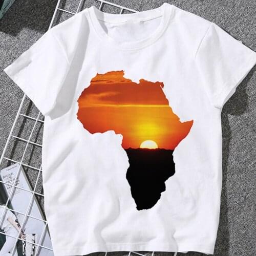 New Womens T-shirt Casual T Shirt Summer Harajuku Fashion Clothing Female Tshirt Top Africa Map Printed Short Sleeve Streetwear