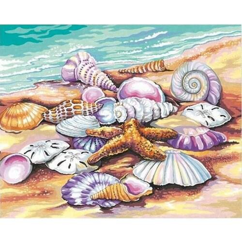 GATYZTORY 60x75cm Frameless Painting By Numbers Beach shells Landscape pictures by numbers DIY For Home Decoration Gift