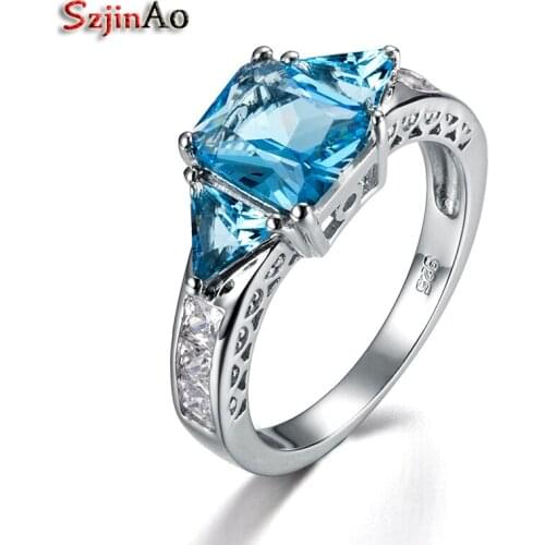 Szjinao Vintage Antique 925 Sterling Silver Rings Jewelry Palace Wind Zircon Blue Crystal Ring For Women Engagement Wedding Band