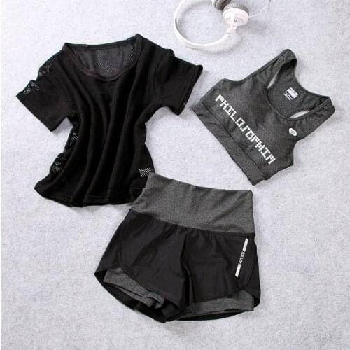 High Waist Three Piece Yoga Set Sportswear for Women Sports Bra Fitness Clothing Women Sports Shorts Gym Workout Crop Top Women
