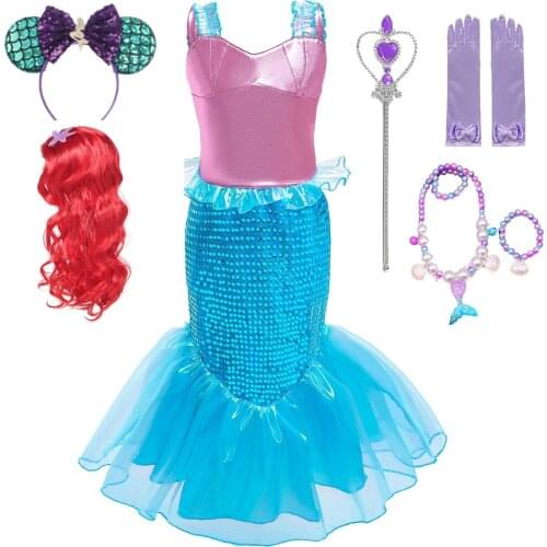Little Mermaid Ariel Princess Cosplay Costumes for Kids Baby Girl Dress Up Sets Children Halloween Clothing