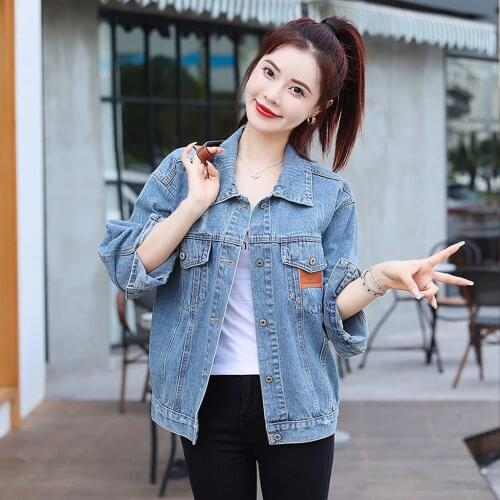 Spring Autumn Style New Women Coats Casual Loose Turn-Down Collar Single Button Slim Jeans For Females Short Denim Outerwear