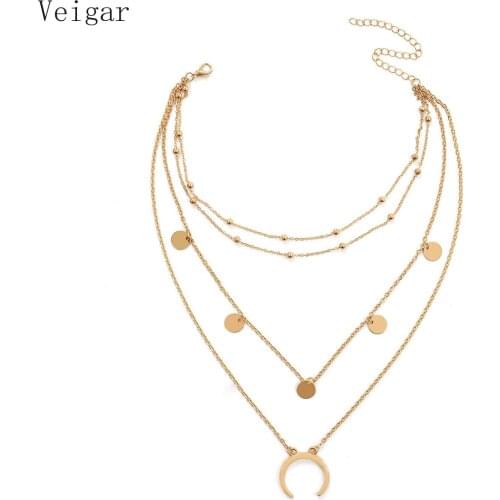 Moon Pendant Layered Necklace Chocker Chokers Necklaces for Women 2017 Fashion Jewelry Kettingen Voor Vrouwen Collana