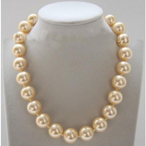 18" 16mm round champagne south sea shell pearls necklace magnet clasp