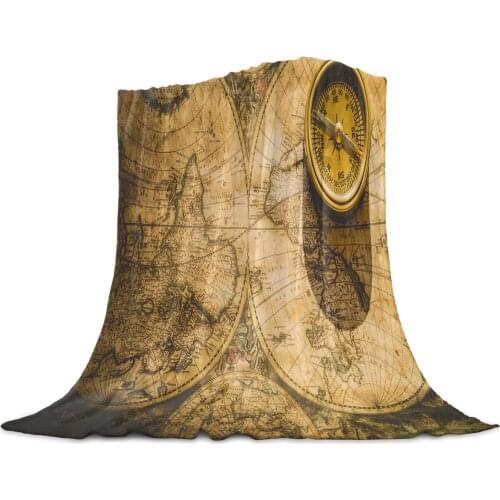 Vintage Style World Map Compass Soft Blanket for Bed Sofa Cover Summer Large Travel Throw Bedspread Blankets Carpet