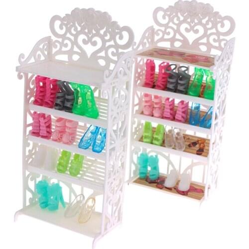 New 5 Layers White Doll Shoes Rack+Random 10Pairs Shoes Dollhouse Furniture Model For Doll Accessories