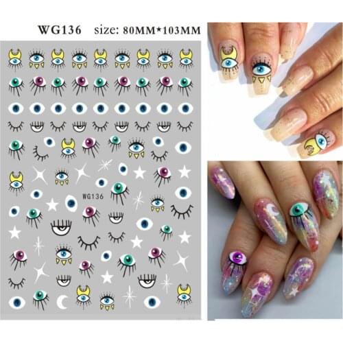 1sheet 3D Nail Stickers Abstract Line Pattern Evil Eye Design Nail Sliders DIY Self Adhesive Sticker Tips Nail Art Decoration
