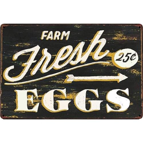 Original Retro Design Fresh Eggs Tin Metal Sign Wall Decoration | Thick Tinplate Print Poster Wall