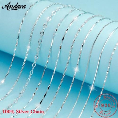 Classic Basic Chain Necklace 100% 925 Sterling Silver Lobster Clasp Adjustable Necklace 45cm Trendy Jewelry for Women