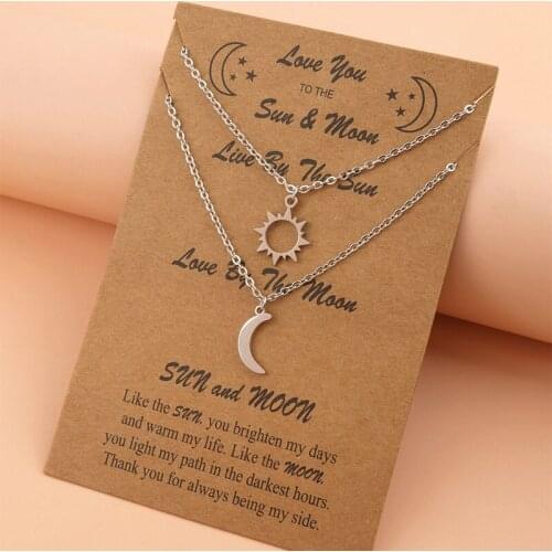 Stainless Steel Family Friendship Sun Moon Heart Necklace for Women Mother Butterfly Clavicle Chain Couple Jewelry Choker Gifts