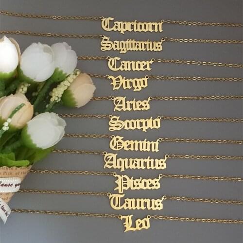 Personalized Zodiac Sign Necklace Women Birthday Gift For Kids Constellation Jewelry Gothic Astrology Old English Letter Choker