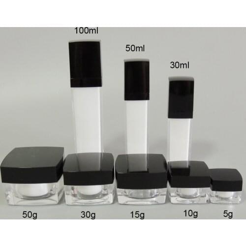 50PCS 30ML/30g 1oz Empty Clear Acrylic Cream Lotion Cosmetic Jars Pots Containers with Liners Black Screw Caps Lids