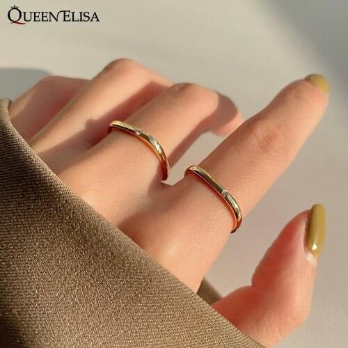 QUEEN ELISA 2021 Gold Rings for Women Zircon Square Ring Couples Fingertip Trendy Jewelry Korea Rhinestone Rings Wholesale