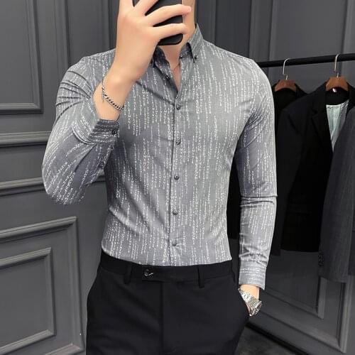 Fashion Autumn Mens Shirt Long Sleeve Slim Casual Floral Shirts Male Business Social Dress Shirt Streetwear Party Tuxedo Tops