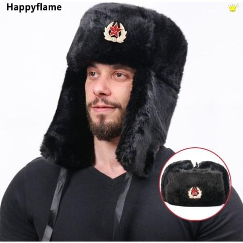Soviet Army Military Badge Rusland Ushanka Bomber Hats Pilot Trapper Warm Anti Snow Hats Konijnenbont Oorklep Sneeuw Caps Hoed