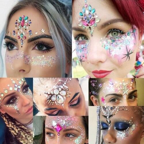 Pulaqi Face Rhinestone Hot Fix Fake Gem Applique Applied To Face Decoration Crystal Eye Jewelry Accessories for Party Beautyful
