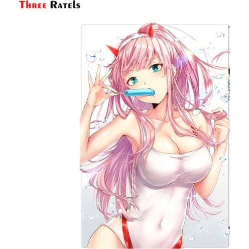 Three Ratels FC336 Zero Two Pink hair anime Cute cartoon 3D Stickers for car anime on car vinyl decal