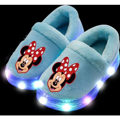 Disney childrens cartoon Minnie Mickey non-slip soft bottom cotton shoes shoes home shoes boys girls light cotton shoesLED
