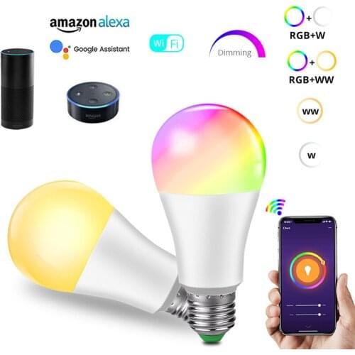 E27 B22 LED Wifi Smart Light Bulb 15W Dimmable RGBW Lamp For Alexa Google Home RGB+White Dimmable Timer Function Magic Bulb