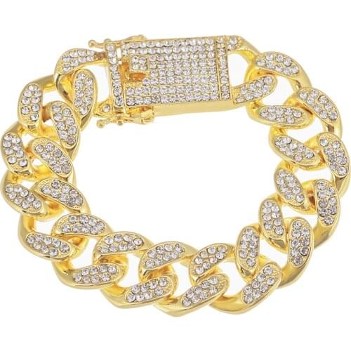 Hip Hop 12MM 4 colors Full Iced Out Paved Pink Rose Rhinestones Miami Prong Cuban Chain CZ Bling Rapper Bracelet For Men Jewelry