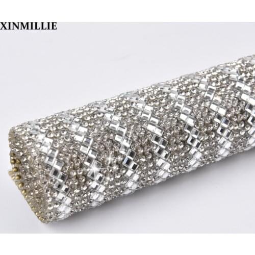 High Quality 24*40cm/Roll Rhinestone Trim Stone And Crystal Mesh Bridal Applique Wedding Decoration Hotfix Self Adhestive New