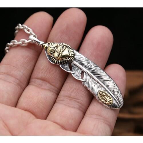 S925 Sterling Silver Jewelry Vintage Retro Thai Silver Takahashi Goro Feathers Male And Female Pendants