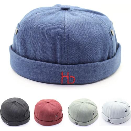 Women Men Landlord Hat Sailor Docker Cap Washed Cotton Denim Beanie Brimless Hats Eaves Curling Hip Hop Hats Vintage Skullcap