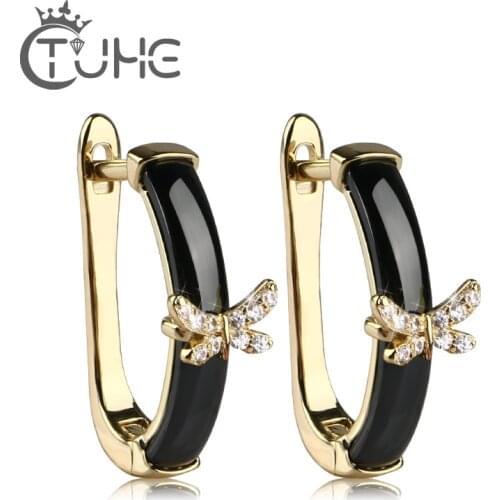 Butterfly Ceramic Stud Earrings For Women Girls Stainless Steel Gold White Cubic Zirconia CZ Woman Earrings 2018 Fashion Jewelry