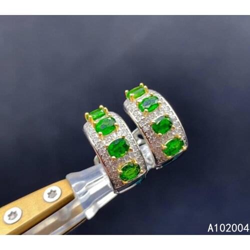 KJJEAXCMY Fine Jewelry 925 sterling silver inlaid natural diopside female earrings Eardrop noble support detection