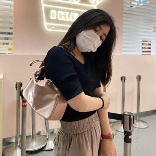 Satin and Leather Handbags 2021 Autumn and Winter New Womens Bags Letters Ladies Bags Casual Drawstring Underarm Bags