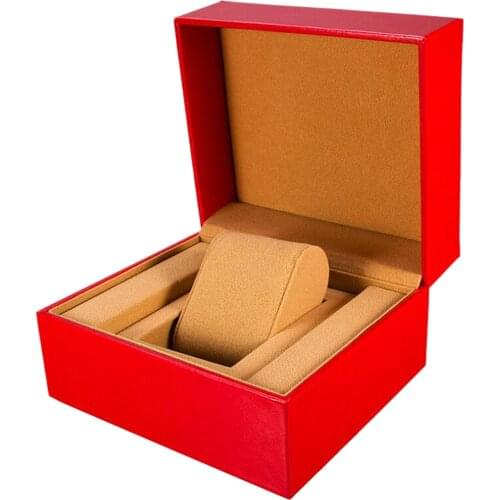 1 Piece Watch Box PU Leather Single Slit Watch Box Removable Cushion Wooden Watch Organizer