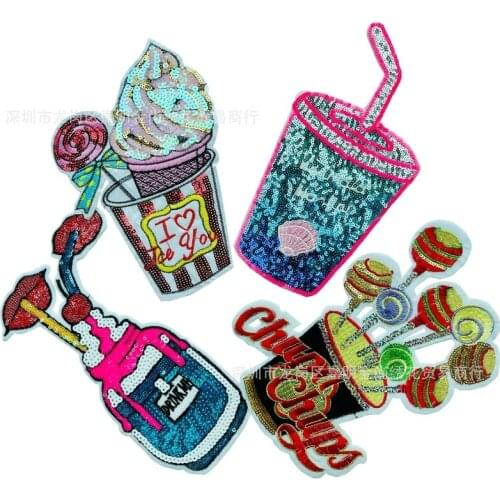 10pcs/lot Luxury Large Sequin Embroidery Patch Ice Cream Lip Lollipop Perfume Bottle Clothing Decoration Craft Diy Applique