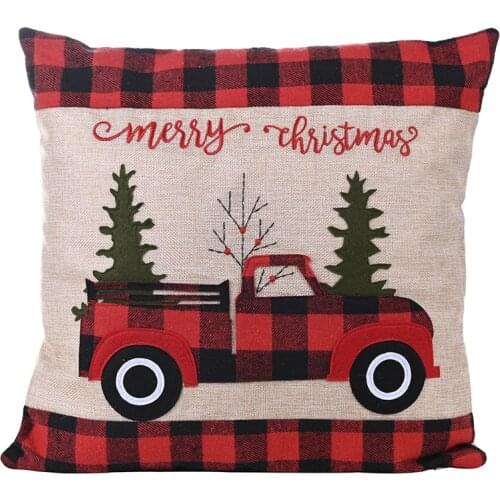 10 Pcs Christmas Decorations Pillow Covers Buffalo Plaid Throw Pillow Cases Christmas Tree Red Truck Cushion Cover Wholesale X2