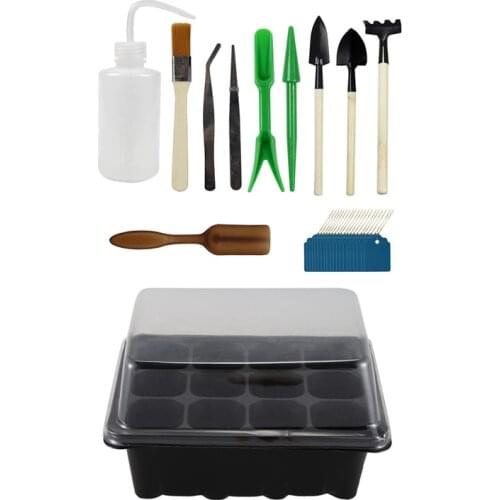 2Set Planting Tool: 1 Set Germination Seed Starter Tray Seed Box Flower Plant Pot & 1 Set Miniature Gardening Hand Tools