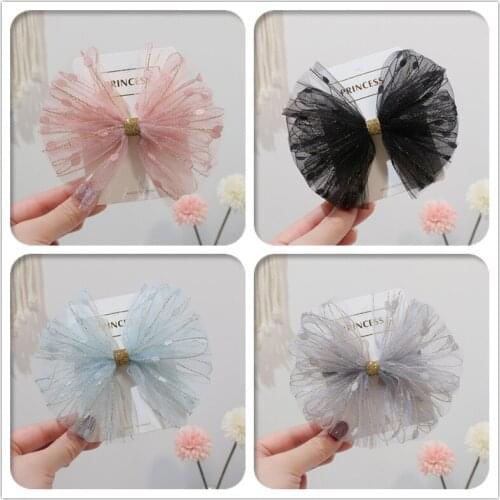 20pcs Glitter Tulle Bow Hairpins Barrettes Tutu Bowknot Ponytail Holder Elastic Hair Bands Boutique Hair Accessories Headwear