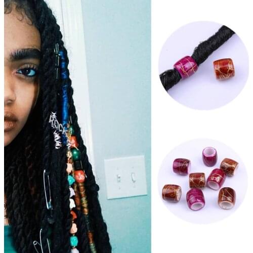 20pcs Punk Hip Hop Reggae Braided Beaded Plastic Large Hole 6.8mm Big Hole Dreadlock Beads for Jumbo Braid Hair Accessories