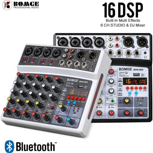 2021 New Wireless 6 Channel Audio Mixer Portable Mixing Console USB Interface Sound Card With 16 DSP Echo 48V Phantom Power