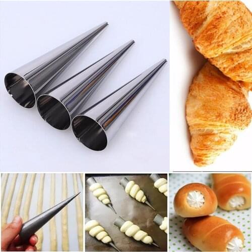 3Pcs Spiral Baked Mold Stainless Steel Croissants Molds DIY Horn Baking Cake Mold Eco-friendly for Cream Horn Baking Pastry Tool