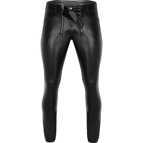 YOOJIA Men Faux Leather High Waist Tight Pant Stretchy Full Length Legging Trousers with Zipper Pouch Leotard Casual Pants
