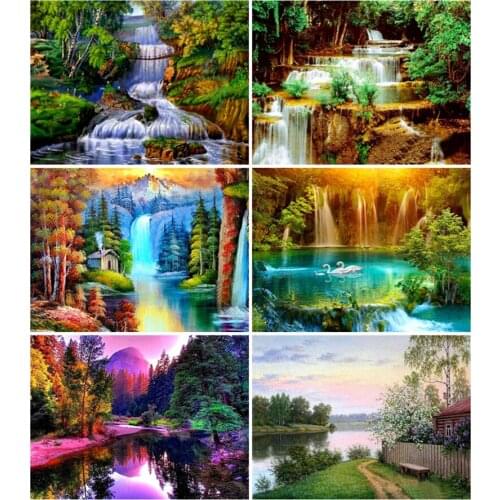 Village Lake Natural Scenery Diamond Embroidery Full Rhinestone Diamond Mosaic DIY Diamond Painting Cross Stitch Kit Home Decor